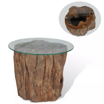 Măsuță de cafea lemn de tec și sticlă 50 x 40 cm