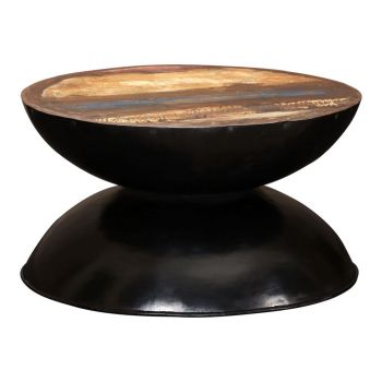 Măsuță de cafea lemn masiv reciclat bază neagră 60x60x33 cm
