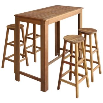Set masă și scaune de bar 5 piese lemn masiv de acacia