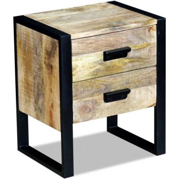 Masă laterală cu 2 sertare din lemn solid de mango 43x33x51 cm