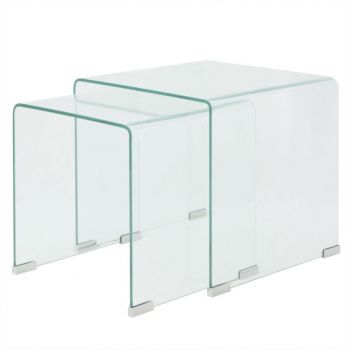 Set de masă din sticlă securit transparentă stivuibil 2 piese