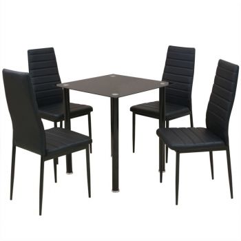 Set masă și scaune de bucătărie 5 piese negru