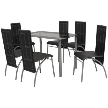 Set masă și scaune de bucătărie 7 piese Negru