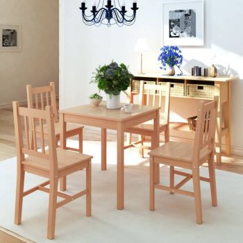 Set masă și scaune din lemn de pin 5 piese