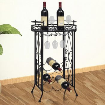 Suport sticle de vin pentru 9 sticle cu suport pahar metal