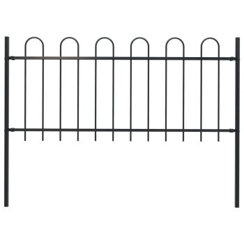 Gard de grădină cu vârf curbat negru 17 x 08 m oțel