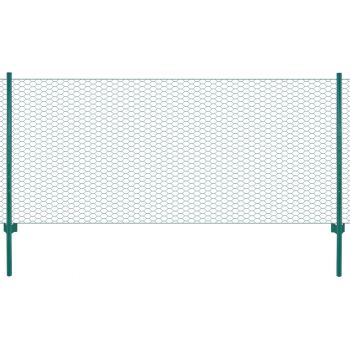 Gard din plasă de sârmă cu stâlpi verde 25 x 05 m oțel