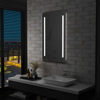 Oglindă cu LED de perete pentru baie cu raft 60 x 100 cm