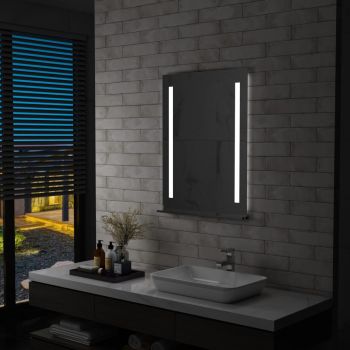 Oglindă cu LED de perete pentru baie cu raft 60 x 80 cm
