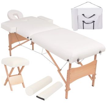 Set taburet și masă masaj pliabilă 2 zone grosime 10 cm alb