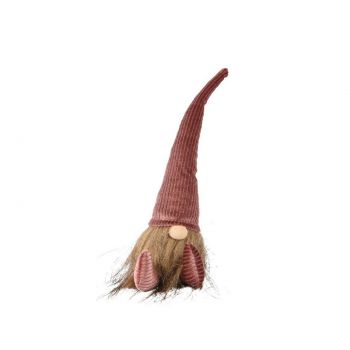 Decoratiune Gnome w hat dark pink, Decoris, 5x5x27 cm, poliester, roz