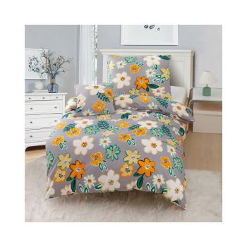 Lenjerie de pat din microsatin portocaliu-gri pentru pat de o persoană cu 3 piese 140x200 cm Grace – My House ieftina