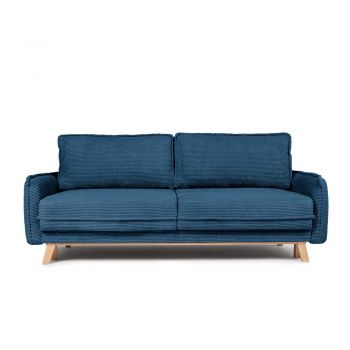 Canapea albastră extensibilă cu tapițerie din catifea reiată 218 cm Tori – Bonami Selection