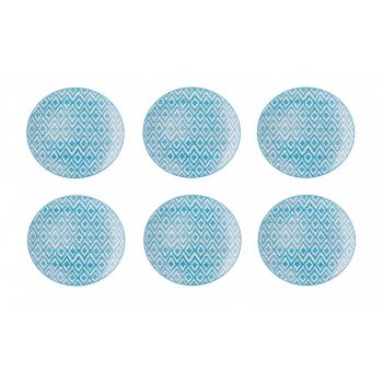 Set 6 farfurii albastre pentru servire din portelan , 19 cm