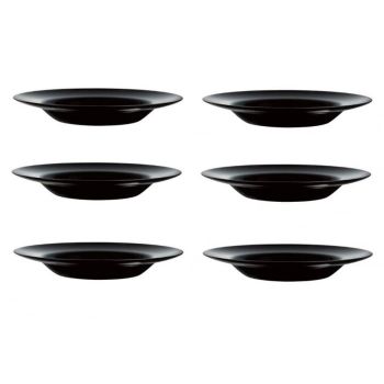 Set servire 6 farfurii rotunde, Opal, Negru, 28 cm