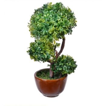 Bonsai tip copacel artificial decorativ, Verde, 19 cm