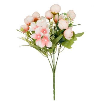 Buchet decorativ artificial cu flori roz,plastic,30 cm