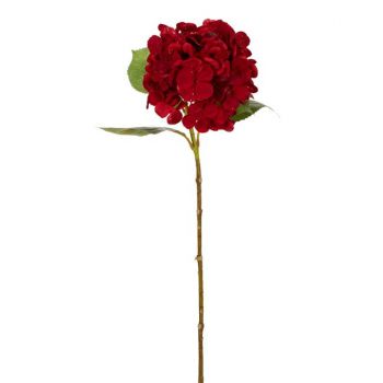Fir floare hortensie decorativ,plastic,rosu cu sclipici,68 cm
