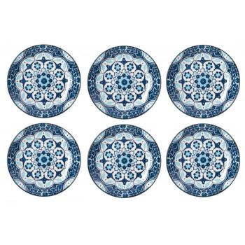 Set 6 farfurii albastre pentru desert din portelan,Model floral ,15 cm