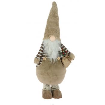 Decoratiune luminoasa Boy Gnome w bag, 18x21x61 cm, plus, maro/alb