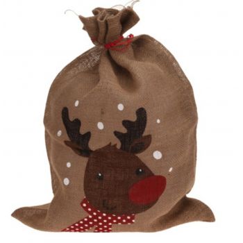Sac pentru cadouri Reindeer, 50x70 cm, iuta, multicolor