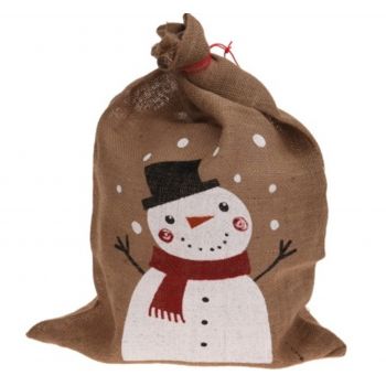 Sac pentru cadouri Snowman, 50x70 cm, iuta, multicolor