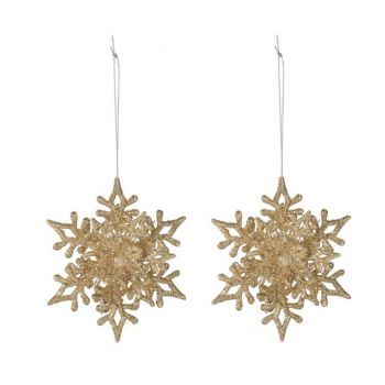 Set 2 decoratiuni brad Snowflake, 11.5x2.5x11.5 cm, polipropilena, auriu