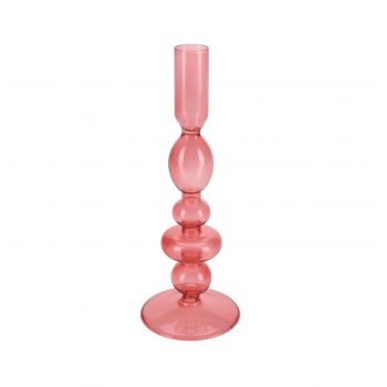 Suport pentru lumanare Classic, 8x8x22 cm, sticla, roz