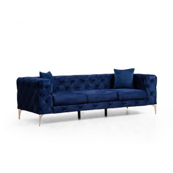 Canapea albastru-închis cu tapițerie din catifea 237 cm Como – Artie