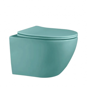 Set vas wc rimless suspendat, semirotund, Foglia Oslo si capac softclose verde turcoaz mat