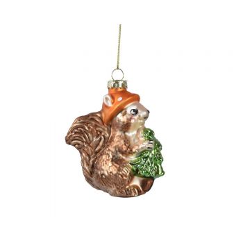 Glob Squirrel w hat and christmas tree, Decoris, 8.4x4.5x11.2 cm, sticla, multicolor