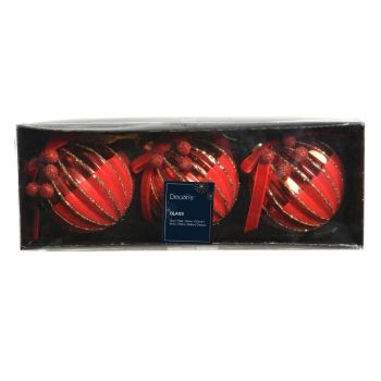 Set 3 globuri Shiny Red Berry, Decoris, Ø8 cm, sticla, rosu