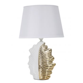 Lampa de masa, Glam Leaf, Mauro Ferretti, 1 x E27, 40W, 30 x 30 x 47.5 cm, ceramica/fier/textil, alb/auriu