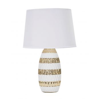 Lampa de masa, Glam Mix, Mauro Ferretti, 1 x E27, 40W, Ø33 x 50 cm, ceramica/fier/textil, alb/auriu