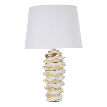 Lampa de masa, Glam Space, Mauro Ferretti, 1 x E27, 40W, Ø33 x 53 cm, ceramica/fier/textil, alb/auriu