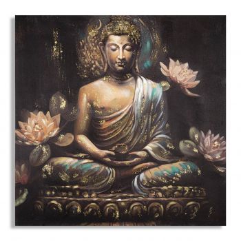 Tablou decorativ, Buddha -A, Mauro Ferretti, 100 x 100 cm, canvas imprimat si pictat/lemn de pin, multicolor