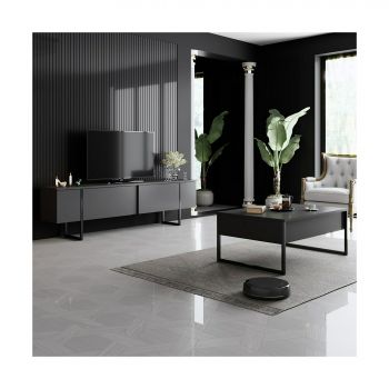 Set Mobilier Living Luxe, 2 piese, 180x30x50 cm - Antracit/Negru