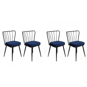 Set scaune (4 bucăți) Yıldız-1 Chair Set (4 Pieces), Albastru inchis, 42x82x43 cm