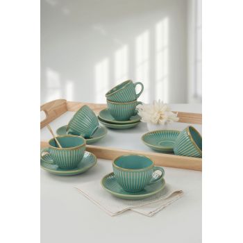 Set pentru ceai, Keramika, 275KRM1527, Ceramica, Turcoaz/Maro