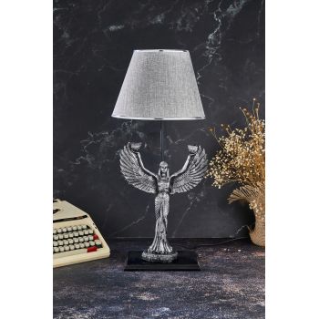 Lampa de masa, FullHouse, 390FLH1933, Baza din lemn, Gri argintiu