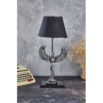 Lampa de masa, FullHouse, 390FLH1938, Baza din lemn, Argintiu / Negru