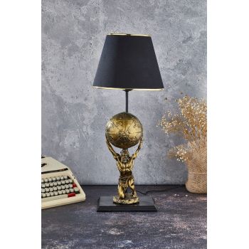 Lampa de masa, FullHouse, 390FLH1941, Baza din lemn, Aur/Negru