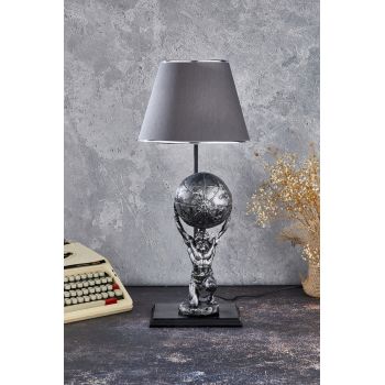 Lampa de masa, FullHouse, 390FLH1943, Baza din lemn, Argintiu / Antracit