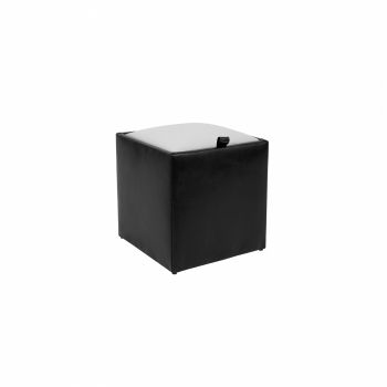 Taburet BOX, cu spatiu depozitare, imitatie piele, negru + alb, 37x37x41 cm