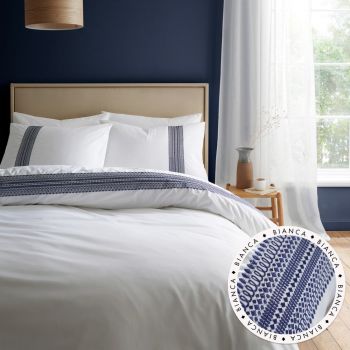 Lenjerie de pat albă/albastră din bumbac pentru pat de o persoană 135x200 cm Remy Embroidery – Bianca