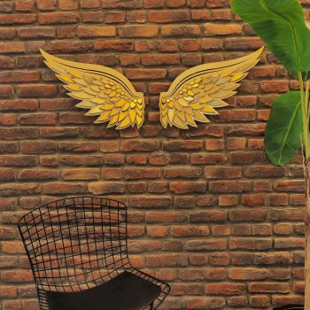 Accesoriu metal decorativ de perete Angel Wings Metal Wall Art Set - APT705, Aur, 2x46x46 cm