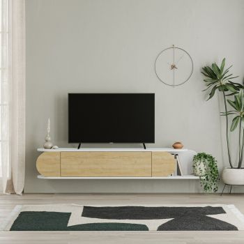 Comoda TV Tone, 180x30x30 cm - Alb/Stejar