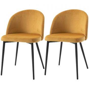 HOMCOM Set de 2 scaune pentru sufragerie, scaune pentru bucatarie tapitate cu catifea, scaune pentru birou si sufragerie, 49x50x77cm, galben