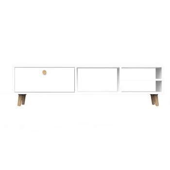 Comoda TV, Quasar & Co.®, mobilier living, 140 x 30 x 39 cm, MDF, alb