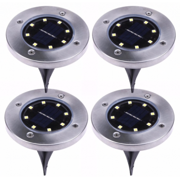 Set 4 Lampi Solare metalice Argintii Disk Lights pentru gradina la reducere